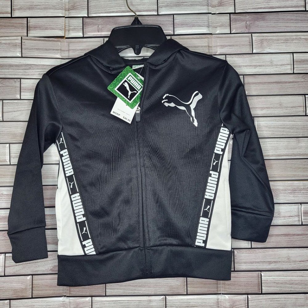 New Kid's Puma Black Hoodie Size 4 Zip Up White Sweater Children Boy's Gift